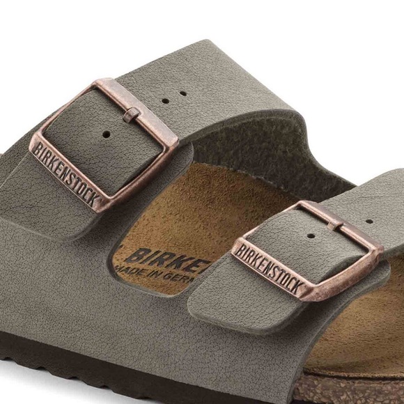 Birkenstock New Taupe Sandals with Copper Buckles - Picture 3 of 5